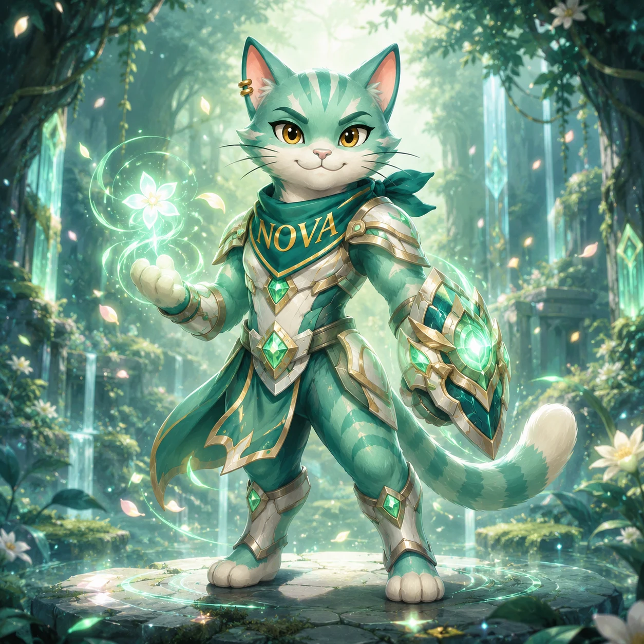 NFT Nova Michi esmeralda con armadura y magia floral