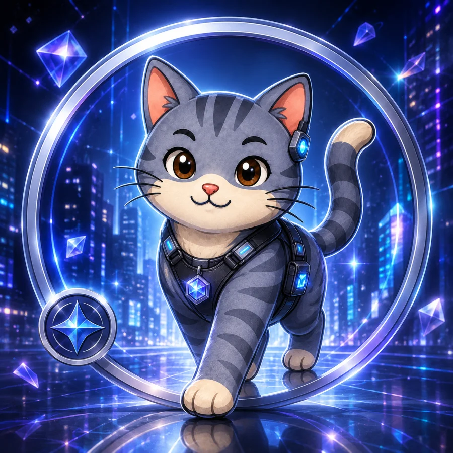 Nova Michi gris cyber caminando por una ciudad futurista